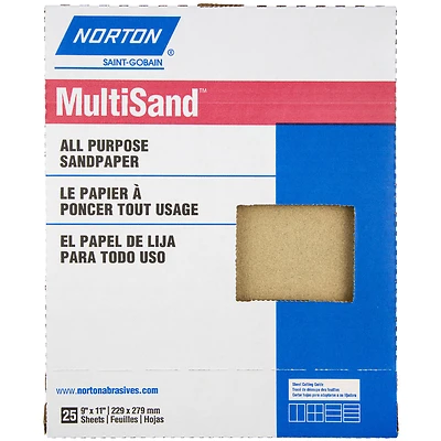 Norton 07660700354 MultiSand Sandpaper, 220 Grit, 11 x 9 In., 25-Pack