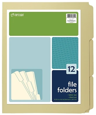 Top Flight 4611415 File Folders, 12 x 9.5 In, Third Cut, Pack of 12