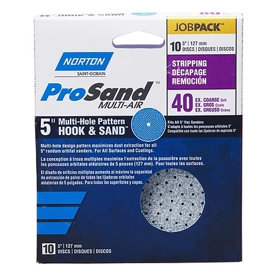 Norton ProSand 07660703225 Sanding Disc, 5 In., 40 Grit, Extra Coarse, 10 Pk