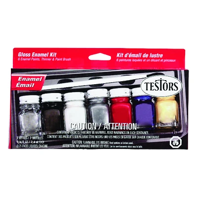 Testors 9115X Enamel Hobby Paint Set, 6 Colors With Thinner & Brush