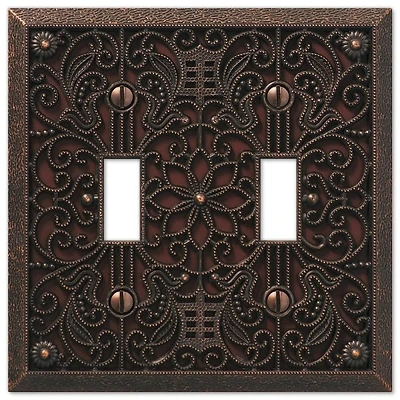 Amerelle 65TTDB Filigree Aged Bronze Double Toggle Wall Plate, 2-Gang
