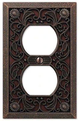 Amerelle 65DDB Filigree Aged Bronze Cast 1-Gang Duplex Wall Plate