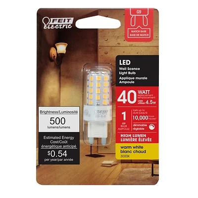 Feit Electric BPG940/830/LED G9 LED Bulb, 40W Equivalent, 3000K Warm White, Dimmable
