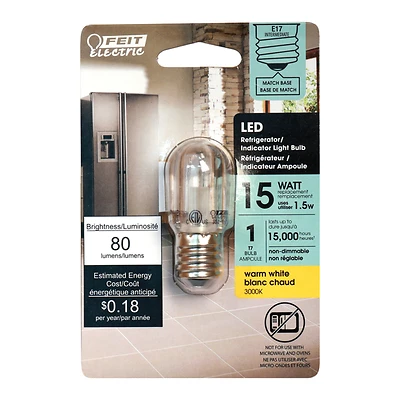 Feit Electric BPT7N/SU/LED T7 LED Bulb, 15W Equivalent, E17 Base, Warm White