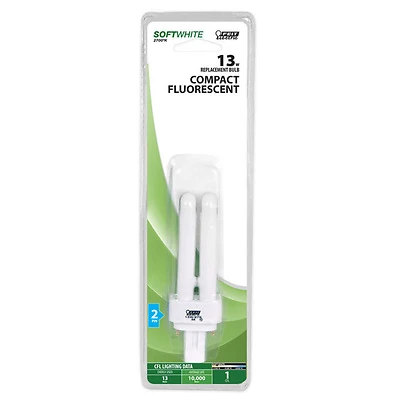 Feit Electric BPPLD13 CFL Bulb, 13W, PL Lamp, GX23 Base, 2700K