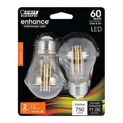 A15 E26 Led Bulb Soft White 60w Equivalent 2 Pk, 750 Lumens, Dimmable