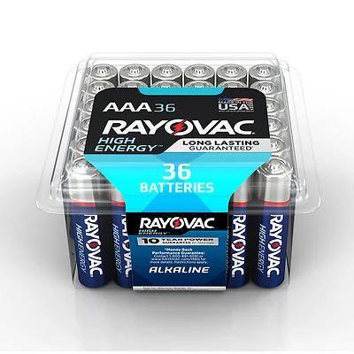 Rayovac 824-36PPK High Energy AAA Alkaline Batteries, 36-Pack, 1.5 V