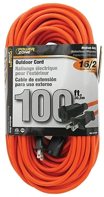 PowerZone OR481635 Outdoor Extension Cord, 16 AWG, 100 Ft, Orange