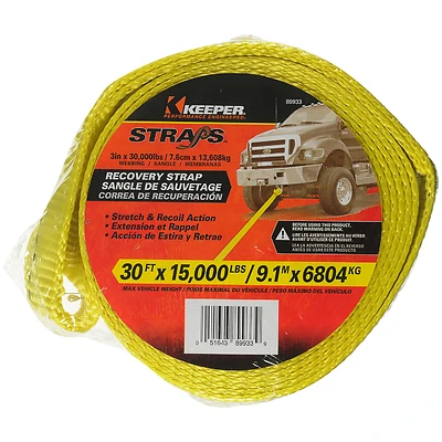 Keeper 89933 Vehicle Recovery Strap, 3 In. x 30 Ft., 15,000 Lb., Yellow