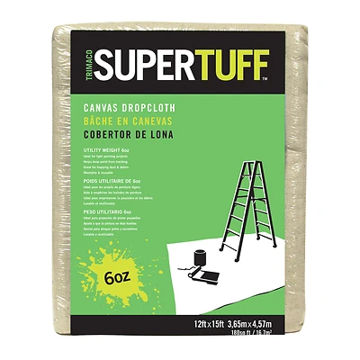 Trimaco 56703 SuperTuff Canvas Drop Cloth, 12 ft. W x 15 ft. L, 6 oz