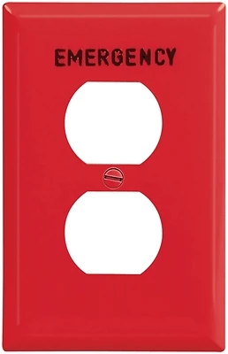 Eaton PJ8EMRD Red Emergency Duplex Receptacle Wallplate, 3-1/8 x 4-7/8 In