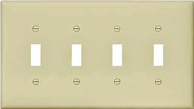 Eaton PJ4V Mid-Size Polycarbonate 4-Gang Toggle Wall Plate, Ivory