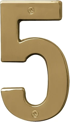 Hy-ko 5" Polished Brass Dimensional House Number 5 - Nail-on Installation
