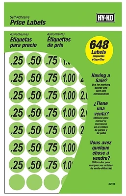 Price Labels, Green, 3/4-In., 648-Pc.