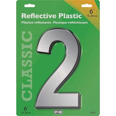 Hy-Ko 30802 House Address Number 2, Reflective Plastic, 6-In.