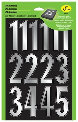 House Address Number Set, Peel & Stick, Silver/Prism Vinyl, 3-In.