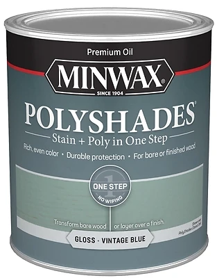 Minwax 614944444 PolyShades Stain & Poly Finish, Gloss Vintage Blue, Qt.