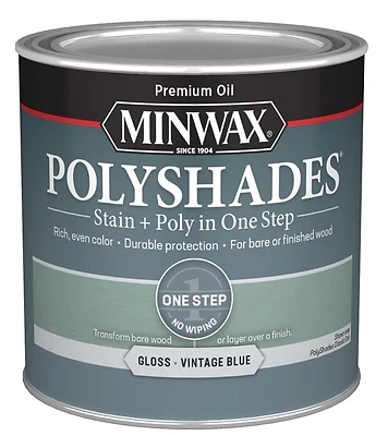 Minwax 214944444 PolyShades Stain & Poly Finish, Gloss Vintage Blue, 1/2 Pt.