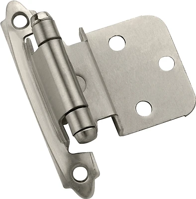 Cabinet Hinge, Self-Closing, Satin Nickel, 3/8 In. Inset, 2-Pk.