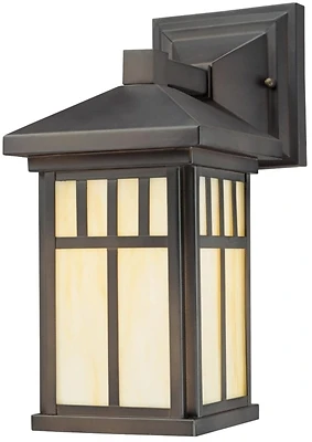 Wall Light Fixture, Outdoor, Oil-Rubbed Bronze & Honey Art Glass, 100-Watt, 6 x 12.5-In.