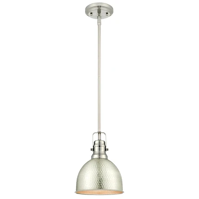 Mini Pendant Light, Hammered Brush Nickel, 60-Watt