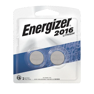 Energizer 2016BP-2 Coin Cell Battery, 3 V Battery, 100 mAh, CR2016 Battery, Manganese Dioxide, Lithium