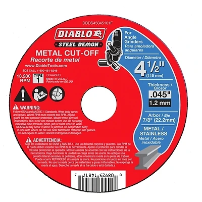 Steel Demon Type 1 Metal Cut Off Disc, 4-1/2-In.