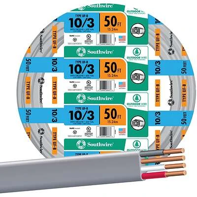 50 Ft. 10 Awg 3-conductor Uf-b Electrical Wire For Direct Burial