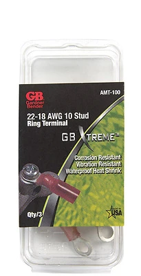 Gardner Bender AMT-100 Ring Terminals, 22-18 AWG, Red, #8 Stud, 3-Pk.