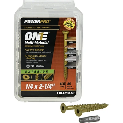 Power Pro One Exterior Screws, Flat Head, Bronze Epoxy Coated, #1/4 x 2-1/4-In., 46-Pk.