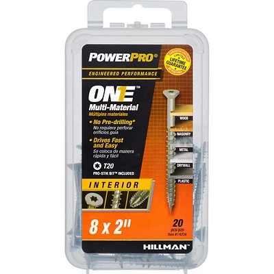 Hillman 116724 Power Pro One Interior Screws, Flat Head, Zinc-Plated, #8 x 2-In., 20-Pk.