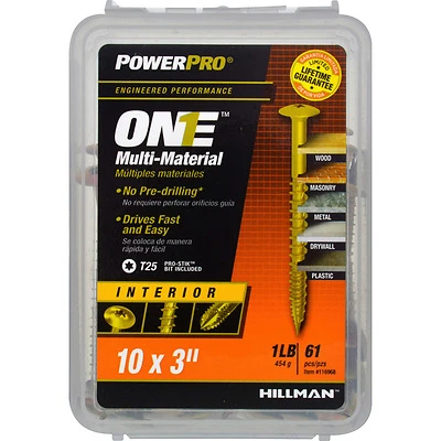 Hillman 116968 Power Pro One Interior Screws, Wafer Head, #10 x 3-In., 59-Pk.