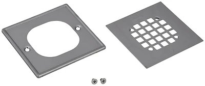Shower Strainer With Ring, Polished Stainless Steel, Square