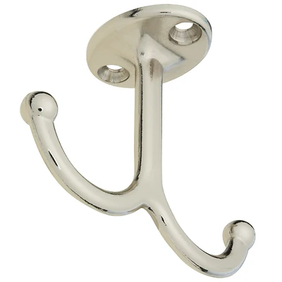National Hardware N245-837 Coat Hook, Double Prong, Nickel, 2-Pk.