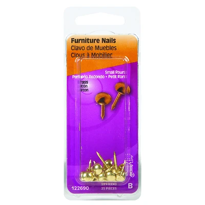 Hillman 122690 Upholstery Nails, Brass Round Head, 7/16 In., 25-Pk.