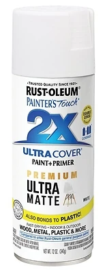 Rust-Oleum 331181 Painter's Touch 2X Spray Paint, Matte White, 12 Oz