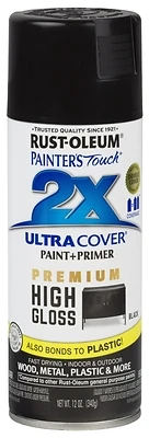 Rust-Oleum 331172 Painter's Touch 2X Premium Spray Paint, High-Gloss Black, 12 Oz