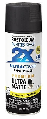 Painter's Touch 2X Premium Ultra Matte Spray Paint, Black, 12-oz.