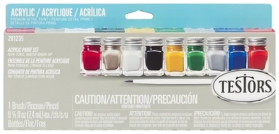 Testors 281235 9-Color Acrylic Craft & Model Paint Set With Brushes, 1/4 Oz.