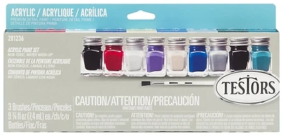 Testors 281236 Craft Paint Set, 9-Color, 0.25 oz. with Brushes