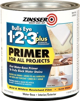 Zinsser 249933 Bulls Eye 1-2-3 Plus Primer, White, 1-Qt.