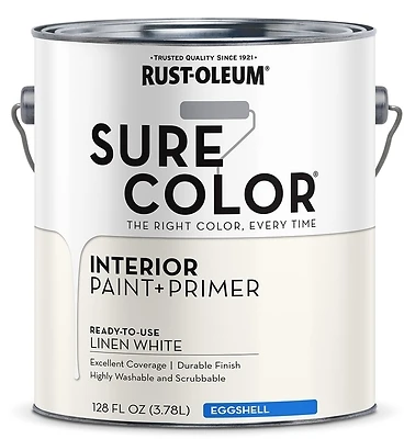 Rust-Oleum 380220 Sure Color Interior Wall Paint & Primer, Eggshell Linen White, 1 Gallon