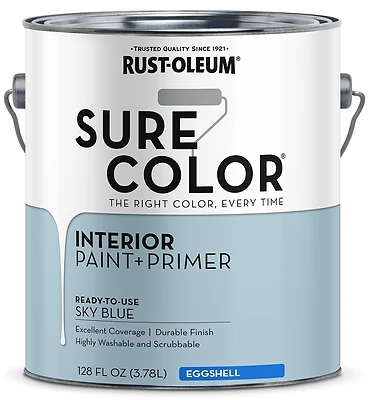 Sure Color Interior Wall Paint & Primer, Eggshell Sky Blue, 1 Gallon