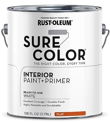 Rust-Oleum 380215 Sure Color Interior Wall Paint & Primer, Flat White, 1 Gallon
