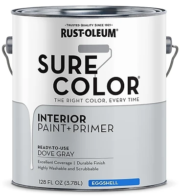 Rust-Oleum 380223 Sure Color Interior Wall Paint & Primer, Eggshell Dove Gray, 1 Gallon