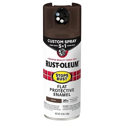 Rust-Oleum 376857 Stops Rust Custom Spray 5-in-1 Paint, Flat Brown, 12 oz