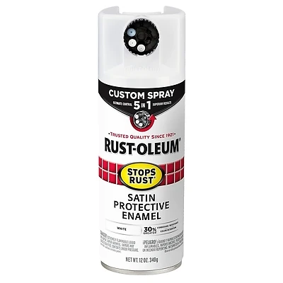 Rust-Oleum 376870 Stops Rust Custom Spray 5-in-1 Paint, Satin White, 12 oz