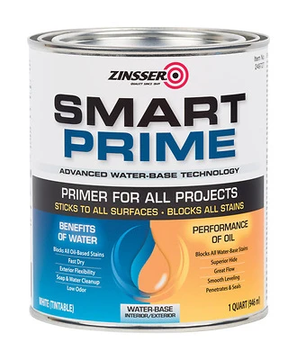 Zinsser 249727 Smart Prime Water-Based Primer, White, 1 Quart
