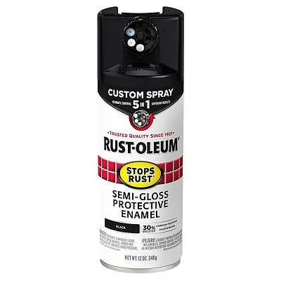 Rust-Oleum 376909 Stops Rust Custom Spray 5-in-1 Paint, Semi-Gloss Black, 12 oz.