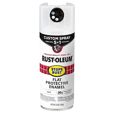 Rust-Oleum 376856 Stops Rust Custom Spray 5-in-1 Paint, Flat White, 12 oz.